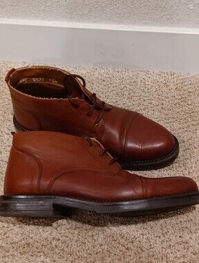 Max Harris Men's Brown Leather Chukka Boots - Classic Toe Cap, Lace-Up Size 9.5